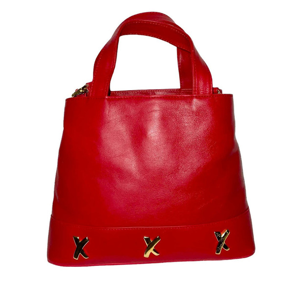 Paloma Picasso Vintage Red Leather Crossbody Bag Top Handle Bag Made in Italy - Picture 3 of 16
